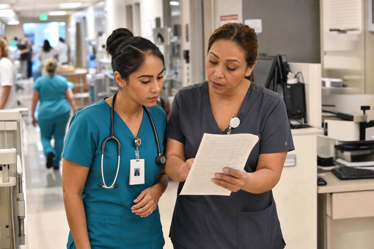LVN/LPN nursing student and clinical preceptor during a hospital rotation